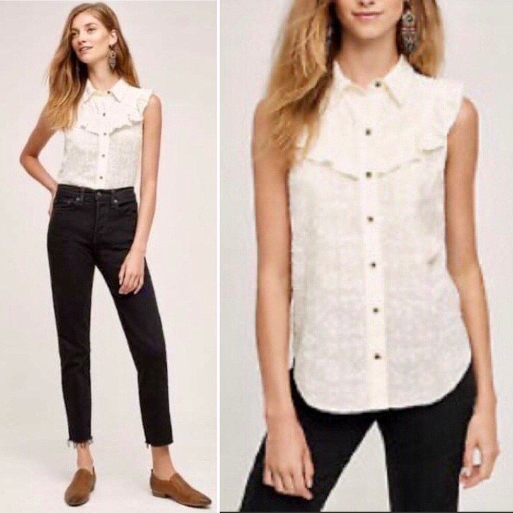 ✒️ DONATED 💼 Anthro Ruffle Floral Sleeveless button - Picture 8 of 8